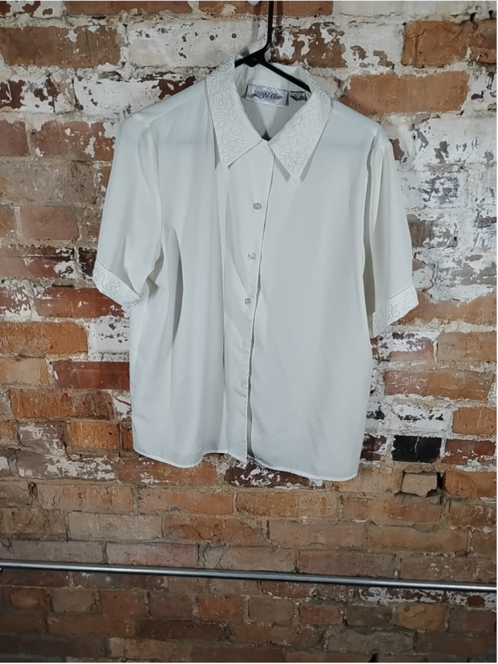 VINTAGE Yves St Claire Size 14 Womens White Blouse Embroidered